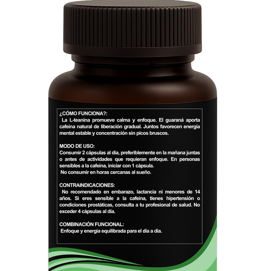 L-Teanina + Guaraná | Cafeína Natural para Enfoque y Energía Estable
