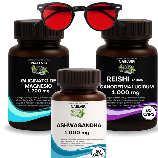 PROTOCOLO Night Stack” (Pack: Reishi + Ashwagandha + Magnesio Glicinato + Gafas Rojas)